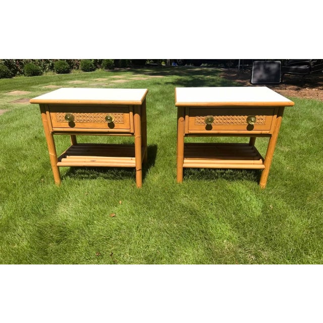 Bamboo and Rattan nightstands with laminate top and brass pulls/ Kenneth Bergenblad for DUX in Sweden during the 1970s