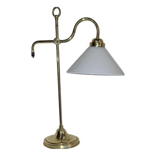 Vintage Adjustable Brass Table Lamp with Opaque White Glass Shade, 1980s For Sale