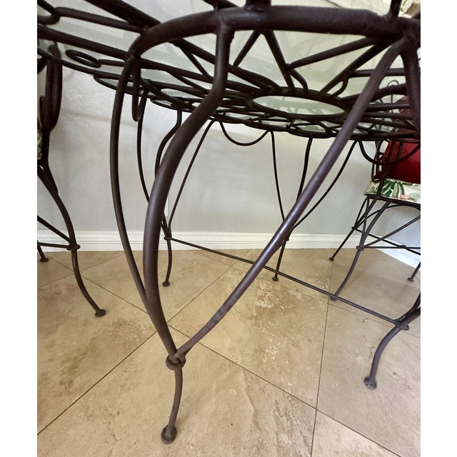 Art Deco Vintage Wrought Iron Dorothy Draper Style Bistro Table & 2 Peacock Chairs For Sale - Image 3 of 11