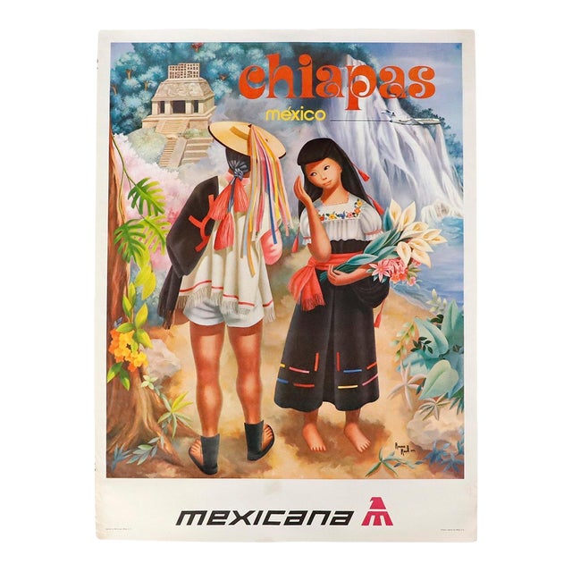 1970s Original Chiapas, Mexicana Airlines Poster by Regina Raull For Sale