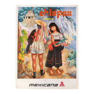 1970s Original Chiapas, Mexicana Airlines Poster by Regina Raull