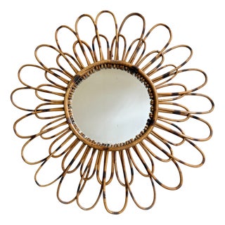 Vintage Rattan Sun Mirror, 1950s For Sale