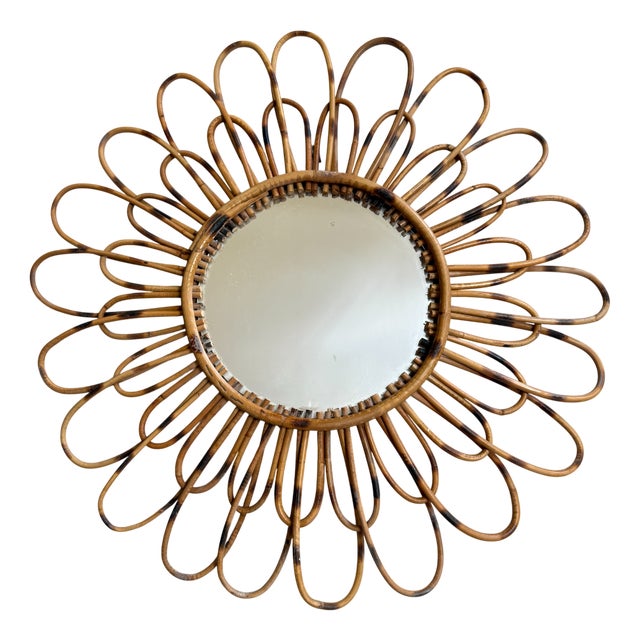 Vintage Rattan Sun Mirror, 1950s For Sale