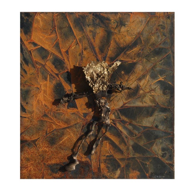 Abstract metal relief by Navid Ghedami Mixed-media abstract figurative piece sculpted from copper and aged metal. See...