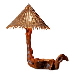 Vintage French Grape Wood Desk Lamp, 1960s For Sale