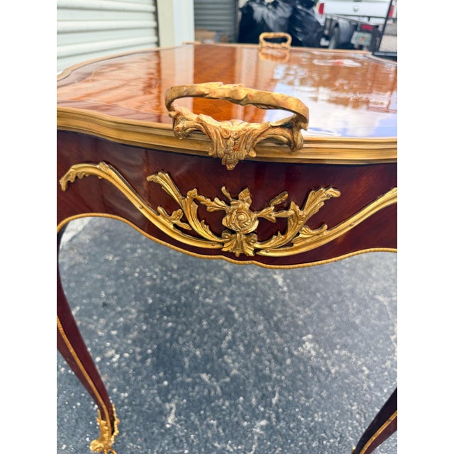 1960s Vintage Louis XV Marquetry Serving Table Rolling Wheels For Sale - Image 5 of 8