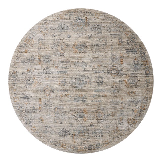 Jean Stoffer x Loloi Katherine Pebble / Ocean 5'-3" x 5'-3" Round Accent Rug For Sale