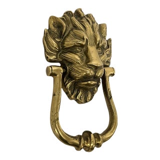 Antique English Brass Lion Head Door Knocker For Sale