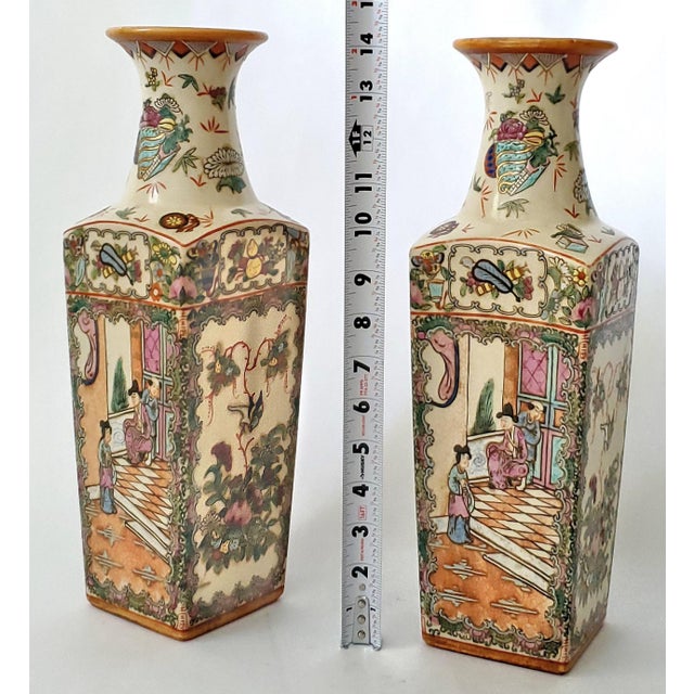 Pair Antique Rose Medallion Qing Style Chinese Vases For Sale - Image 11 of 12