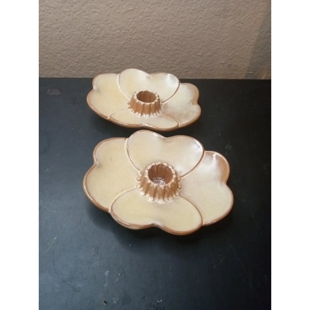 1960s 1960s Gorgeous Pair of Frankoma Pottery 6" Lotus Pad Candle Holders This Product Is a Pair of Frankoma Pottery Lotus Pad Candle Holders, For Sale - Image 5 of 5