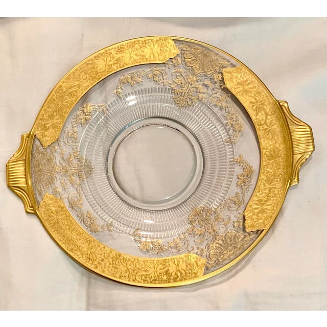 19th Century Gold Encrusted Clear Glass Server With Handles For Sale In San Diego - Image 6 of 6