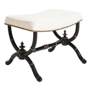 19th Century Napoleon III Curule Faux Bamboo Ottoman For Sale