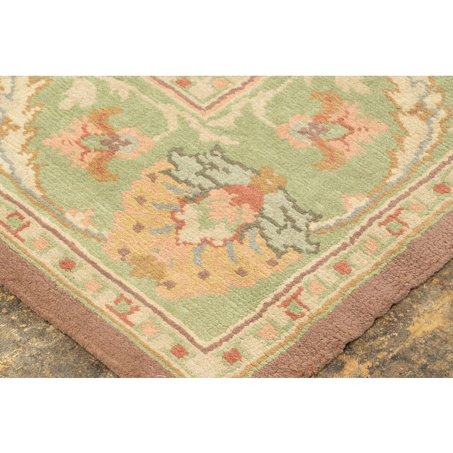 1950s Oversized Vintage Oushak Rug in Beige & Green Floral Design - Rug & Kilim For Sale - Image 5 of 7