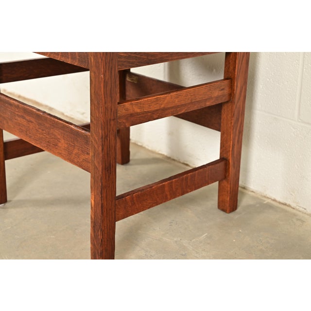L. & J. G. Stickley Antique Mission Oak Arts & Crafts Ladder Back Side Chairs or Dining Chairs, Pair For Sale - Image 10 of 14