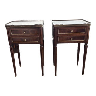 Pair of French Louis XVI Style Marble Top Nightstands For Sale