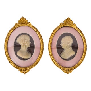 Antique Framed Wax Portrait Reliefs of Mr. And Mrs. Blaauw, 19th Century, Set of 2 For Sale