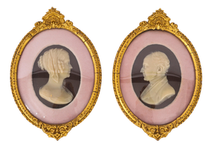 Antique Framed Wax Portrait Reliefs of Mr. And Mrs. Blaauw, 19th Century, Set of 2