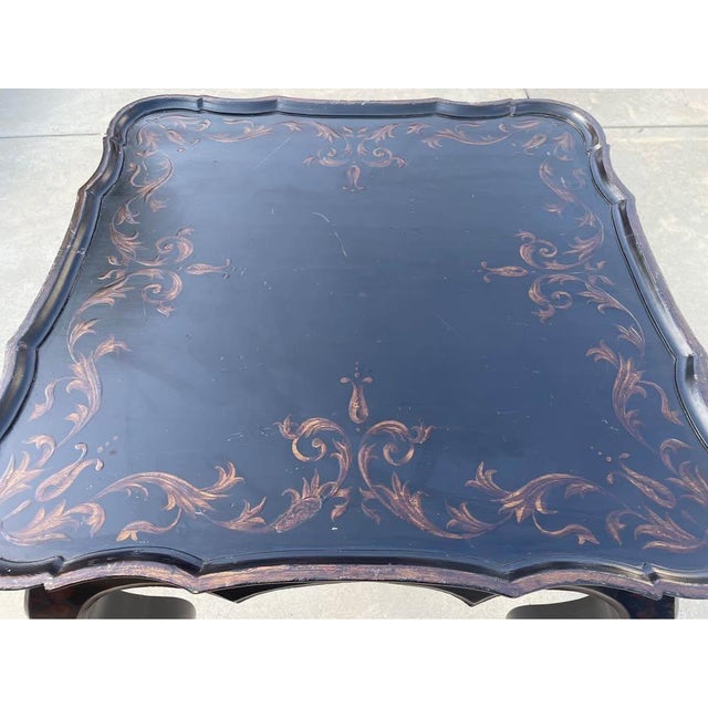 1980s 1980s Black Pavilion Side Table With Floral Patterns and Drawer For Sale - Image 5 of 15