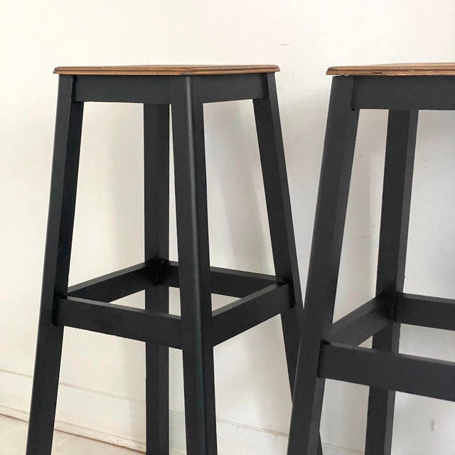 Black High Workshop Stools, 1950s, Set of 3 For Sale - Image 8 of 9