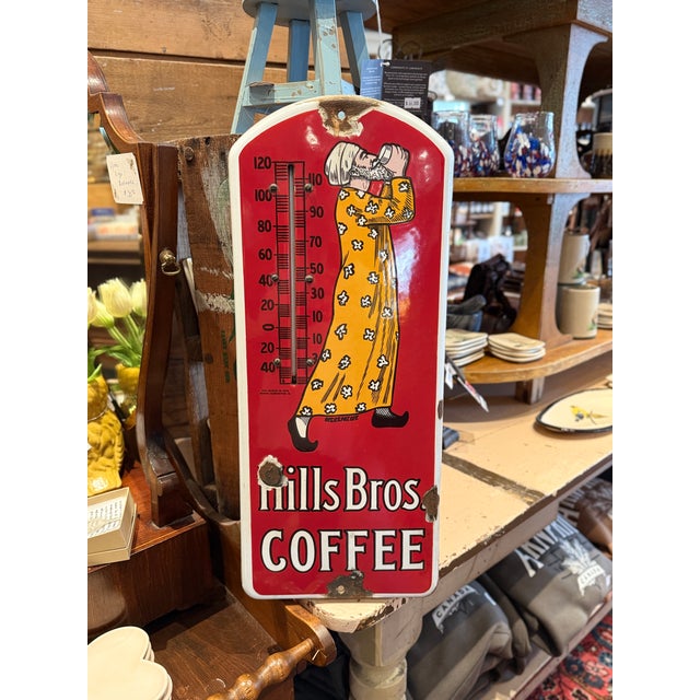 Early 20th Century Antique Hills Bros. Coffee Porcelain Thermometer Sign c.1915 For Sale - Image 5 of 10