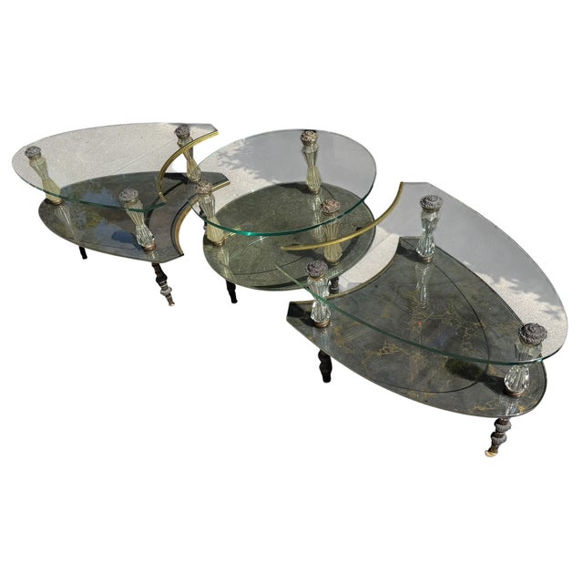 1970s Hollywood Regency Goran 3 Part Glass & Marble Cocktail Table For Sale - Image 5 of 6