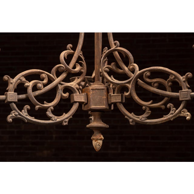 Antique Cast Iron Gothic Revival Three-Light Chandelier For Sale - Image 9 of 13