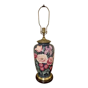 Vintage Wildwood Hand-Painted Floral Porcelain Lamp With Iris and Rose Motif - Signed