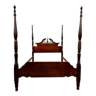 Vintage Queen Size Carved Four Poster Rice Bed by Rhodes Furniture For Sale