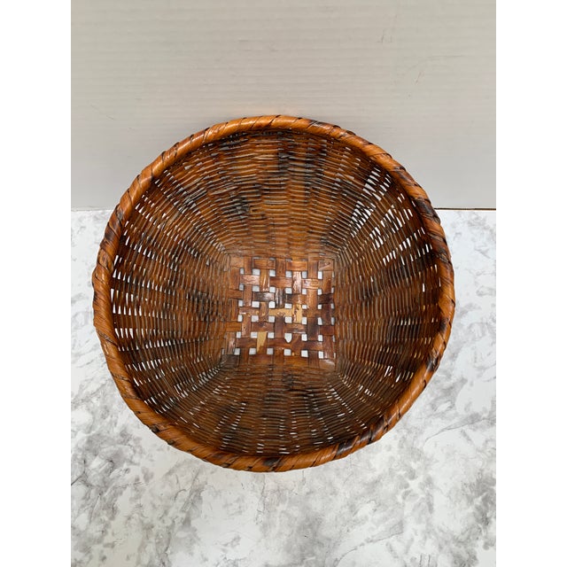 Vintage Rustic Tobacco Brown Wood Storage Basket For Sale In Sacramento - Image 6 of 7