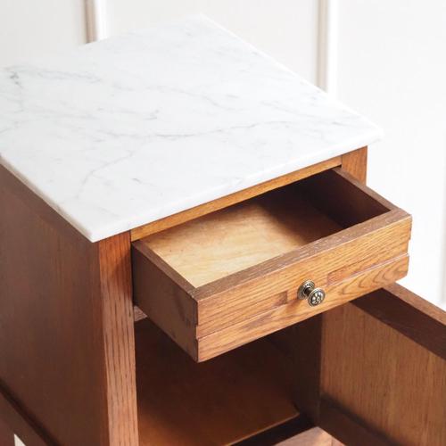 Brown Antique Slim Bedside Table with Marble Top, France, 1900 For Sale - Image 8 of 12