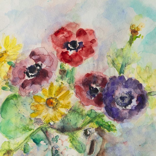 Green 'Posy in a Pitcher' by Pauline Polk, Mid-Century California Modernist Still Life, Los Angeles For Sale - Image 8 of 9