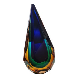 Mid 20th Century Alessandro Mandruzzato Murano Faceted Sommerso Glass Teardrop Sculpture - 7-Inch For Sale