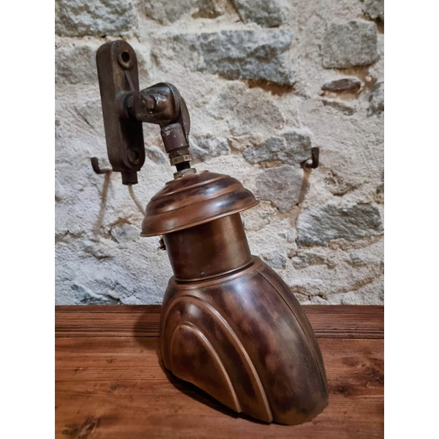 Industrial Art Deco Copper Wall Lamp with Prismatic Glass Reflector, 1920s For Sale - Image 3 of 18