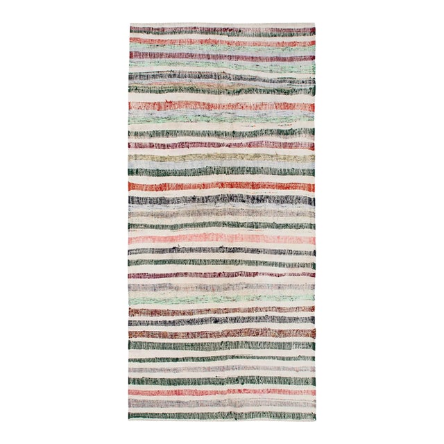 Vintage Striped Turkish Rag Rug - 4`11" X 10`3" For Sale