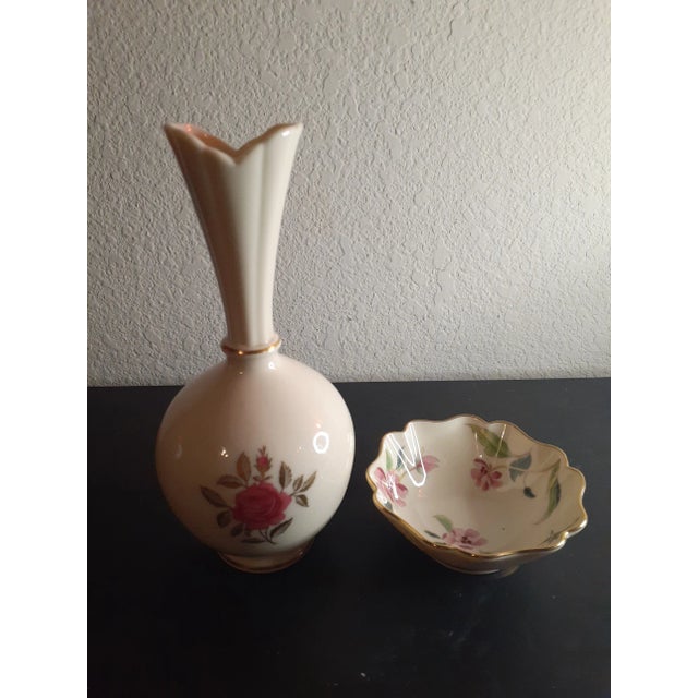 1960s 1960s Lenox Porcelain Floral Vase & Bowl Set of 2 For Sale - Image 5 of 7