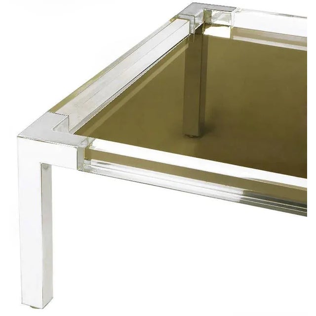 Chrome and Lucite Coffee Table With Smoked Glass Top Manner of Charles Hollis Jones For Sale - Image 4 of 7
