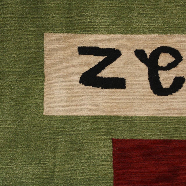 1990s Green Hand-Knotted Wool and Silk Rug by David Delfín, Spain, 2005 For Sale - Image 5 of 10