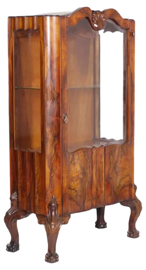 Antique Venetian Chippendale Walnut and Burl Walnut Vitrine Display Cabinet