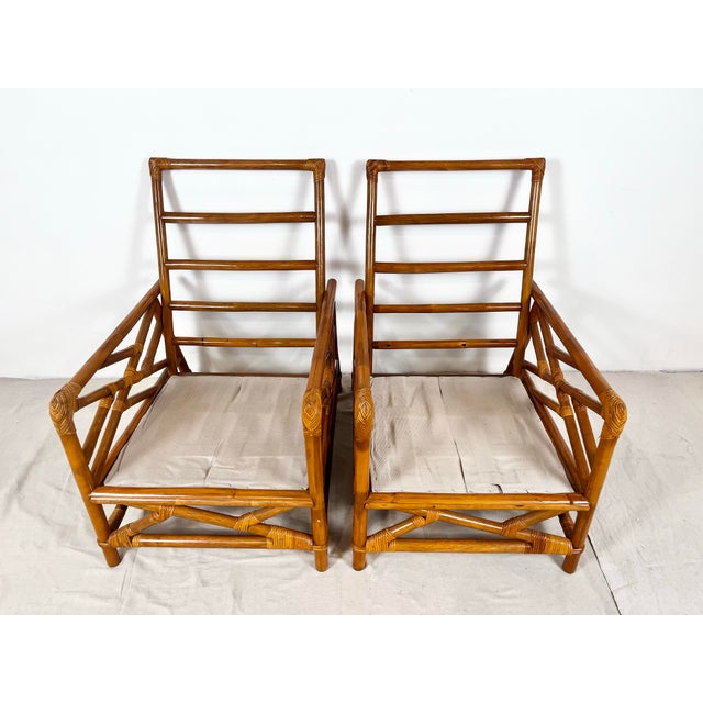 Vintage Rattan Chinese Chippendale Lounge Chairs- A Pair For Sale In Tampa - Image 6 of 12
