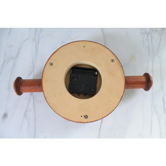 Late 20th Century Vintage Quartz Traditional Style Leather Wrapped Wooden Mantel Clock For Sale - Image 5 of 16