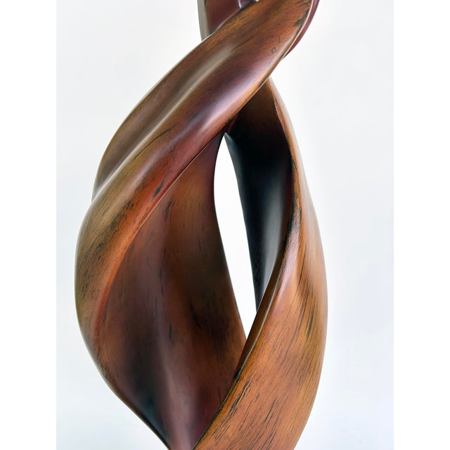 Wood 1980s Organic Modern Carved "Spiral" Abstract Wood Sculpture on Acrylic Cube Base For Sale - Image 7 of 11
