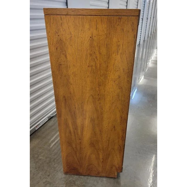 1980s Vintage Huntley Thomasville Pecan Campaign Style 5 Drawer Chest For Sale - Image 5 of 11