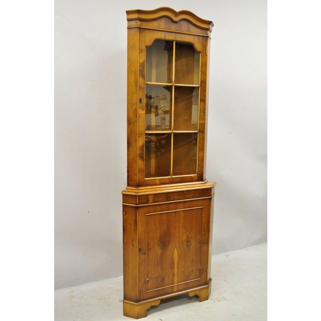 Vintage English Yew Wood Small Corner China Cupboard