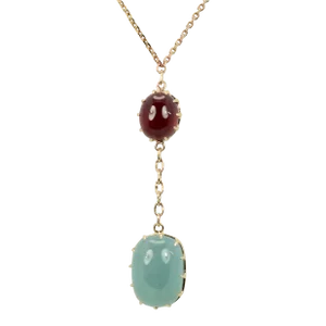 Aquamarine & Ruby Cabochon Necklace