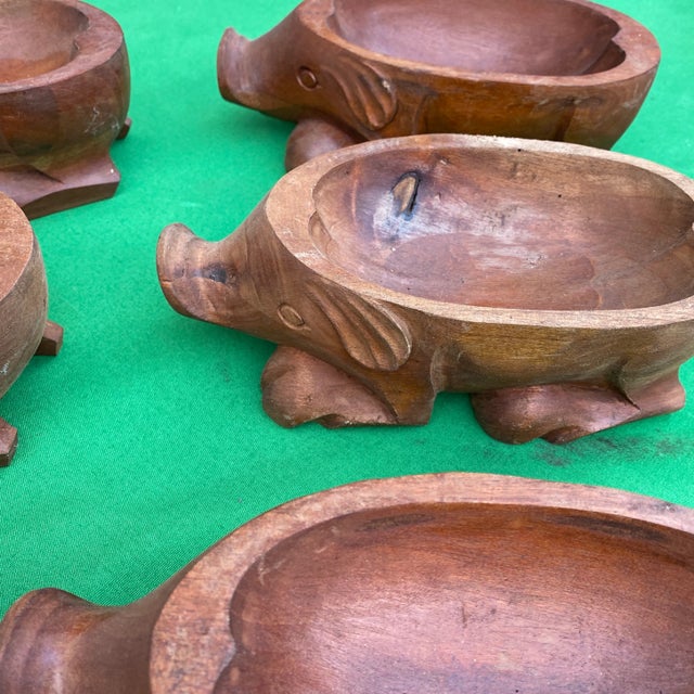 1970s 1970s Collection of Pig Teak Bowls - Set of 6 For Sale - Image 5 of 6
