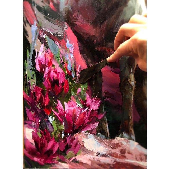 The Rocky Mountain Bighorn Sheep by Lindsey Kustusch | Oil on wood panel of a bighorn sheep among flowers For Sale - Image 4 of 4