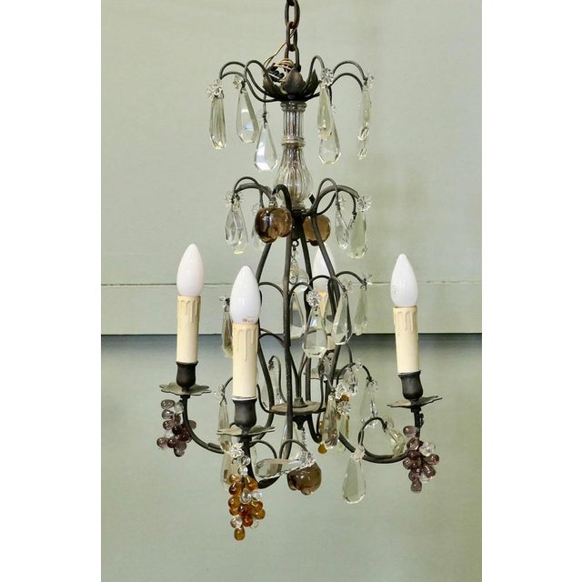 Glass French Chandelier with Crystal Amber and Mauve Fruits, 1900 For Sale - Image 7 of 8