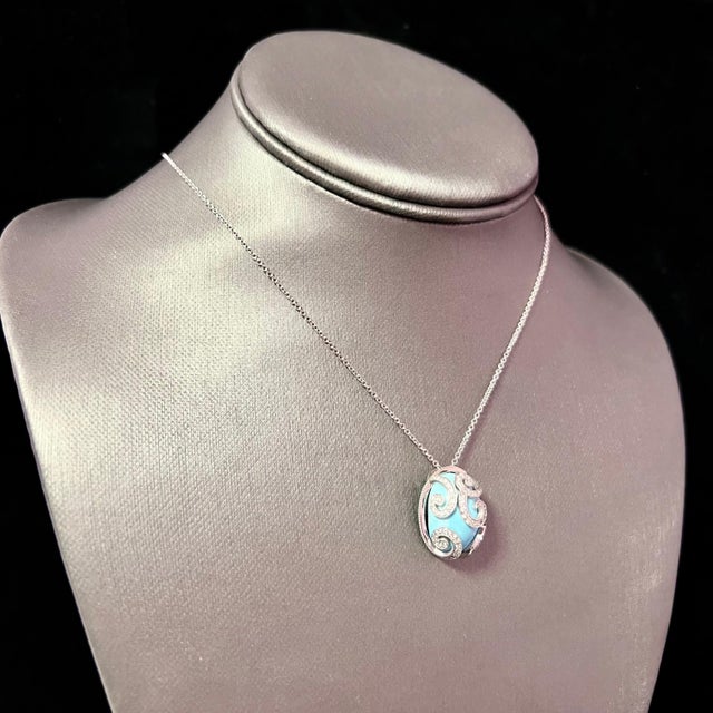 Natural Persian Turquoise Diamond Gold Necklace 15.32 TCW Certified For Sale In New York - Image 6 of 12