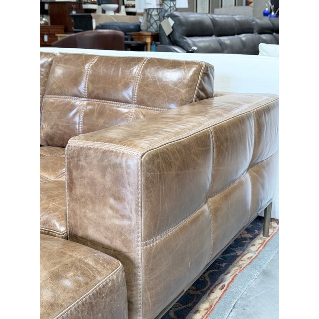 American Leather Barcelona Leather Sofa & Dual Ottoman Lounge Set in Umbria S’More Leather For Sale In New York - Image 6 of 12