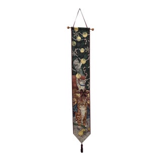 Late 20th Century Woven Tapestry Holiday Cats Bell Pull Wall Hanging For Sale
